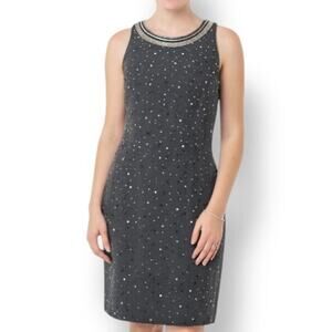 Vintage Liz Claiborne Black Beaded Metallic Collar Sleeveless Cocktail Dress